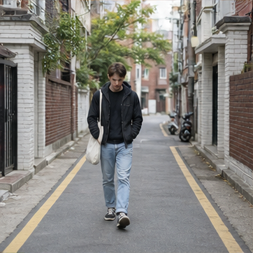 서울 주택가 골목을 걷는 사람