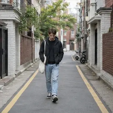 서울 주택가 골목을 걷는 사람